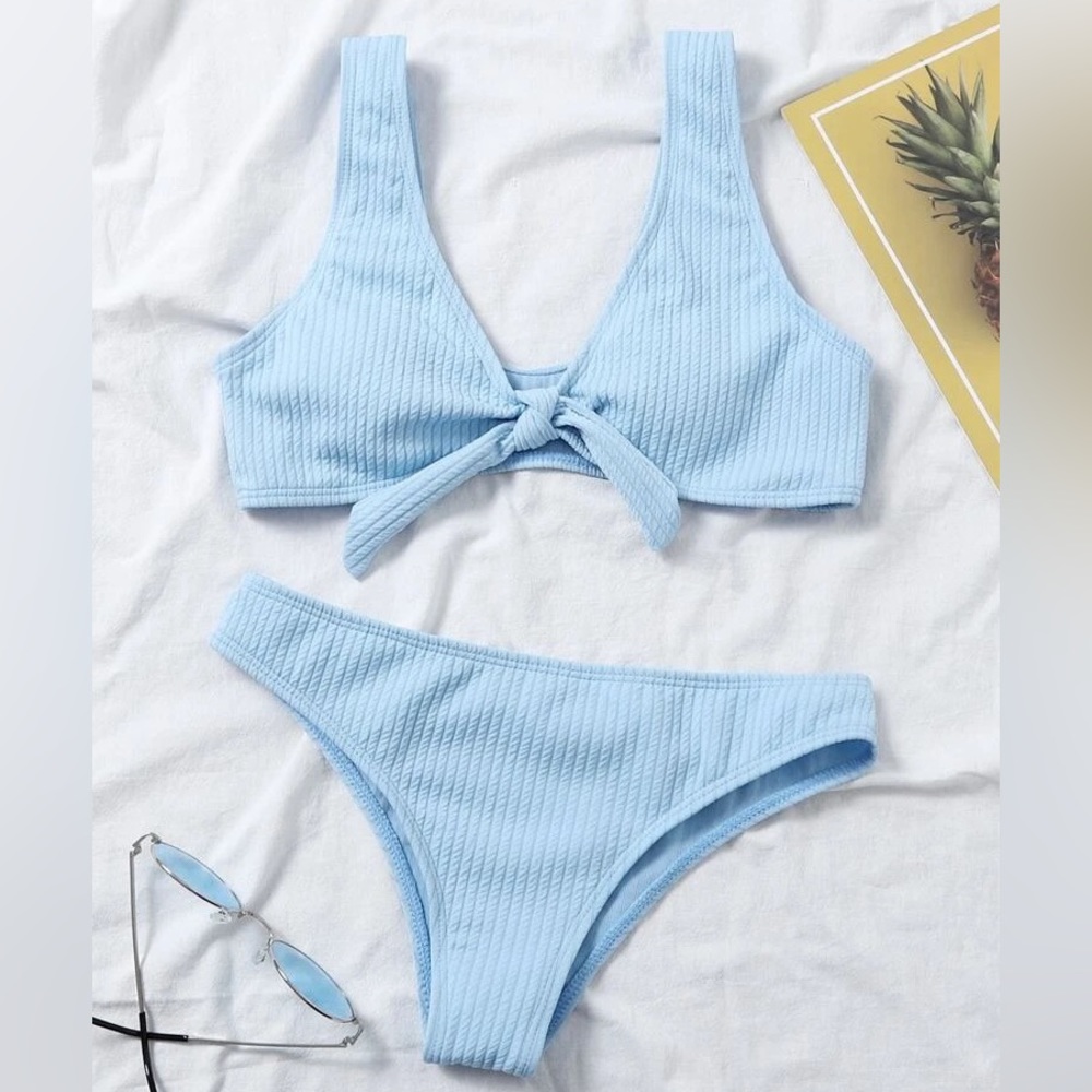 SHEIN Light Blue Ribbed Bikini Set